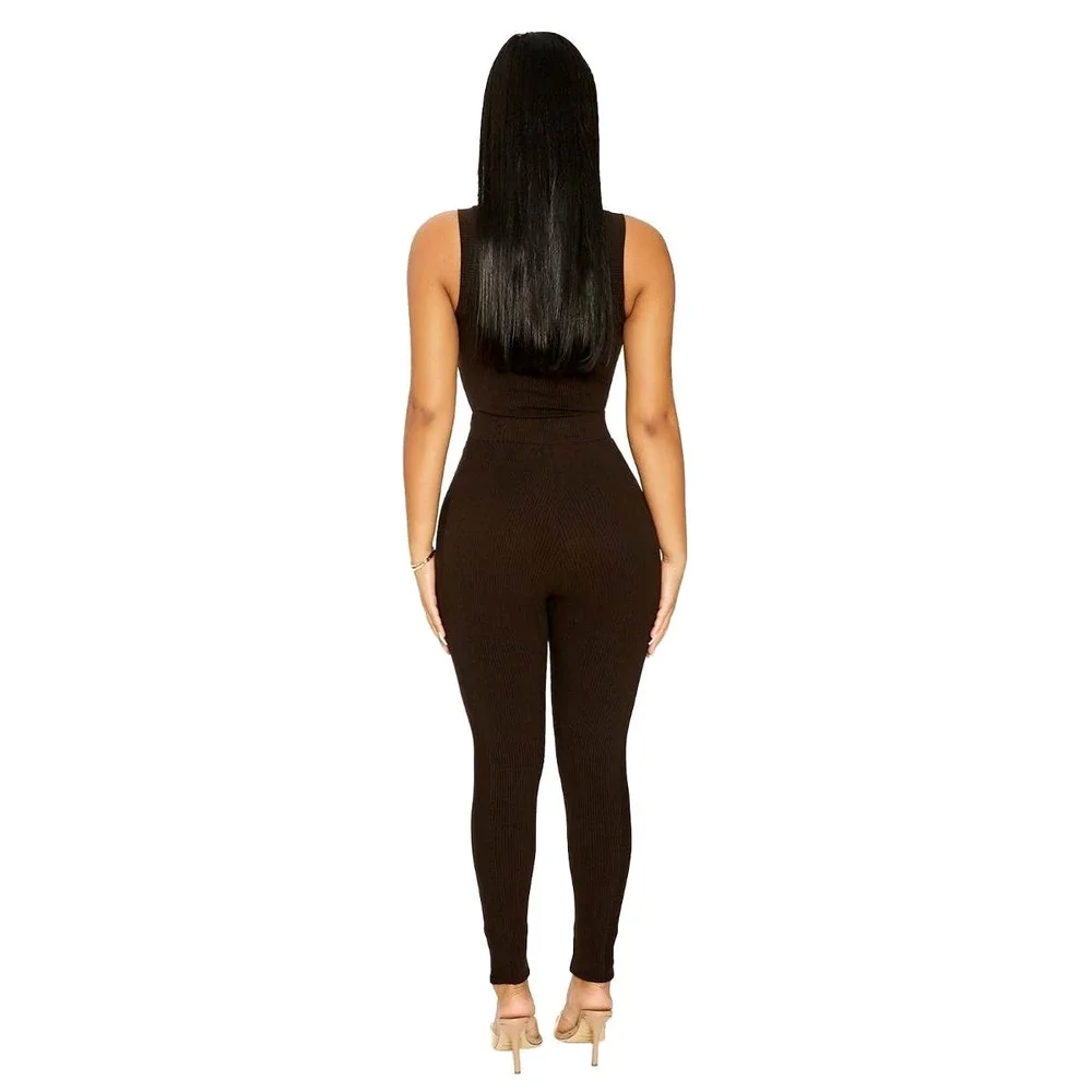 NWT NAKED WARDROBE Snatched To The Side Leggings Brown M - Picture 2 of 9